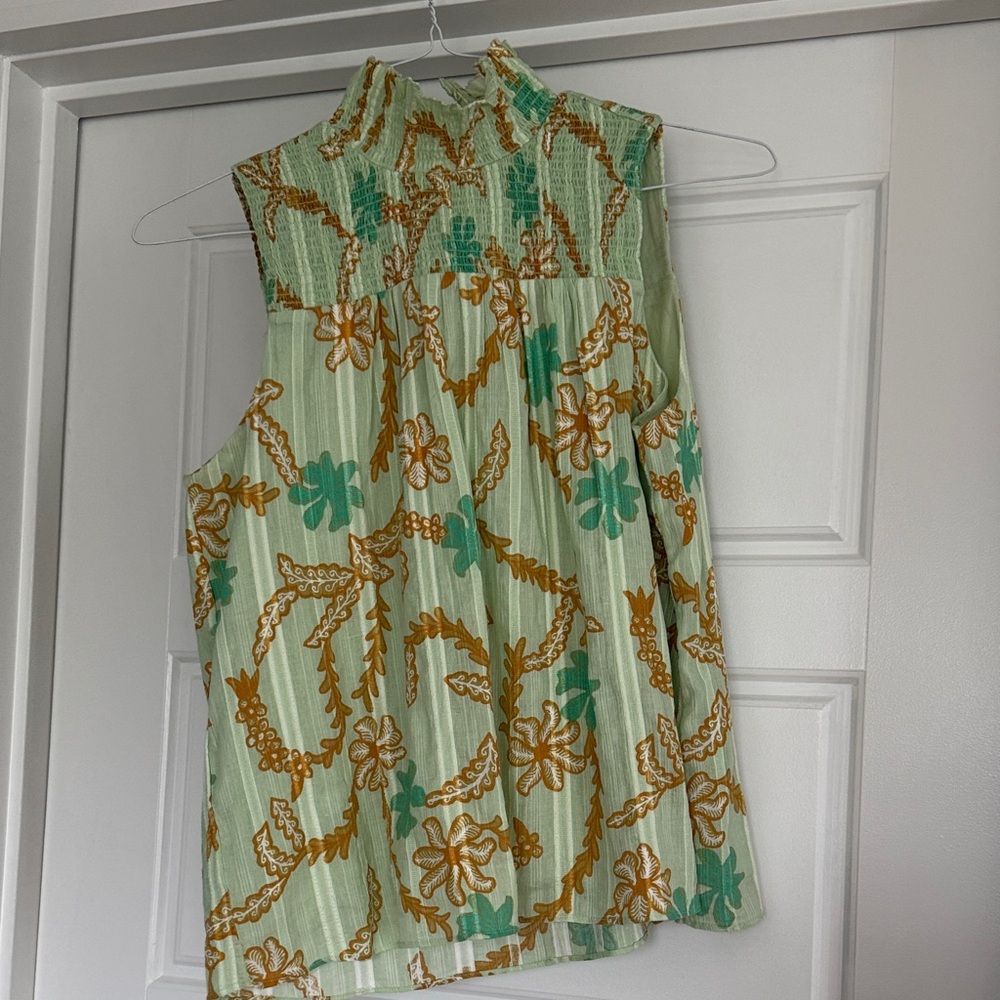 Joie Floral high neck Sleeveless Top - Green and Gold